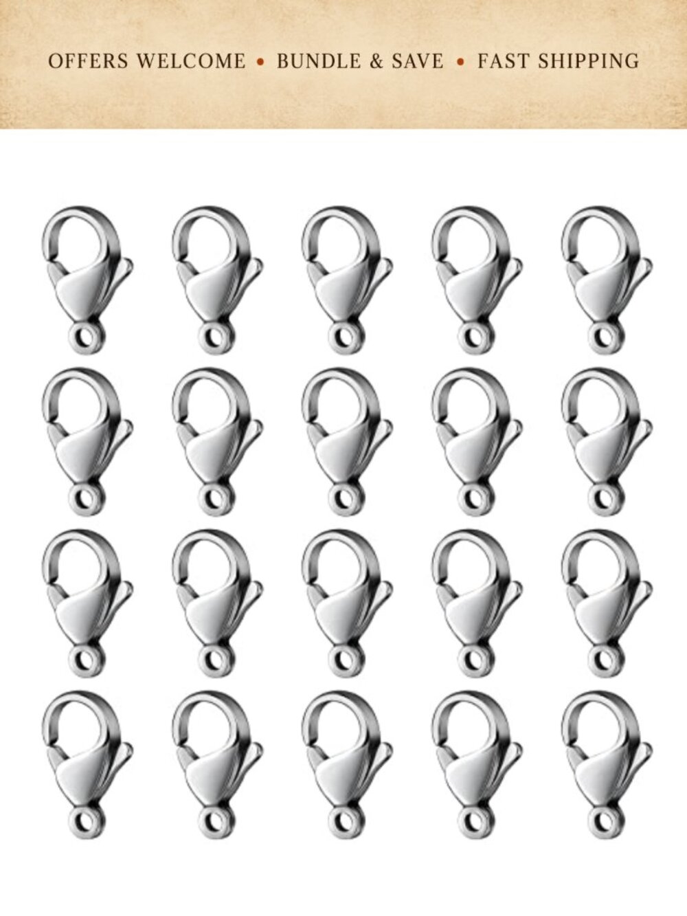 120PCS 12MM Lobster Claw Clasps Stainless Steel for Jewelry Making